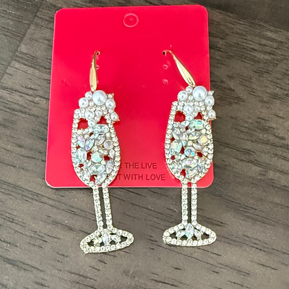 Elegant Crystal Champagne Glass Earrings